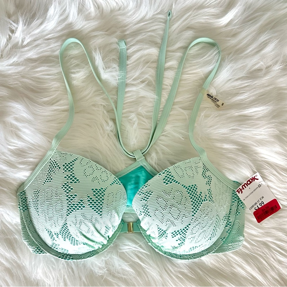 NWT Aerie Lace Underwire Bikini Top 36D Mint & Teal Supportive & Flattering